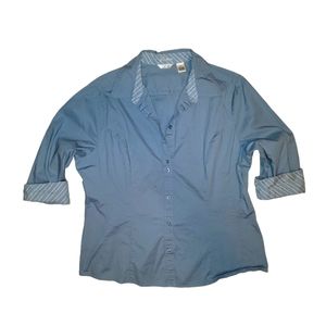 Riders Instantly Slims You Blue Short Sleeve Button Up Shirt Top Size XL